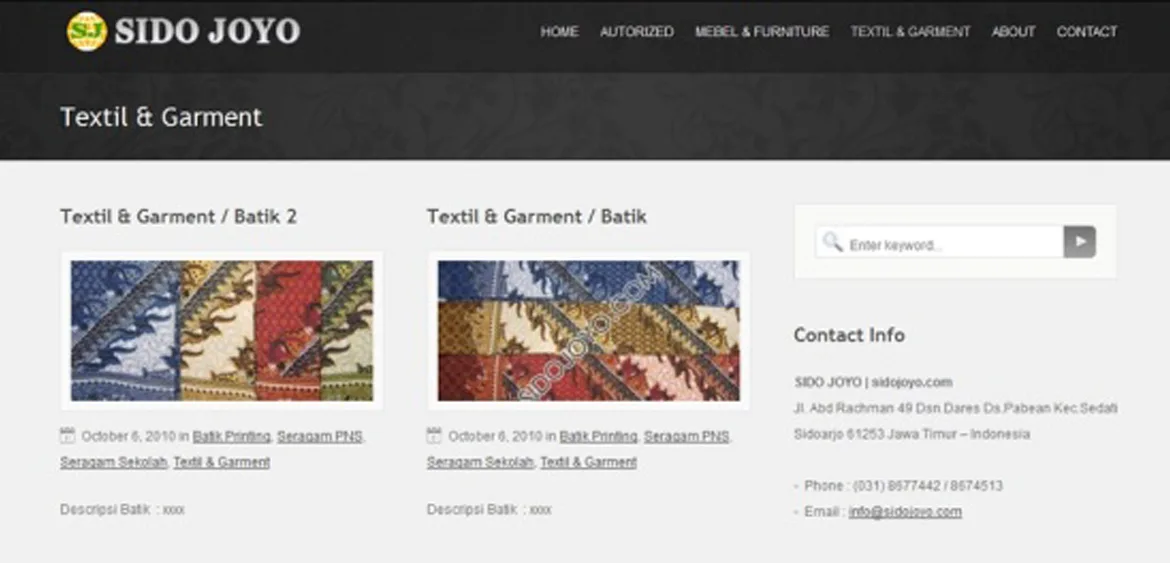 Portal website SidoJoyo - Textil & Garment
